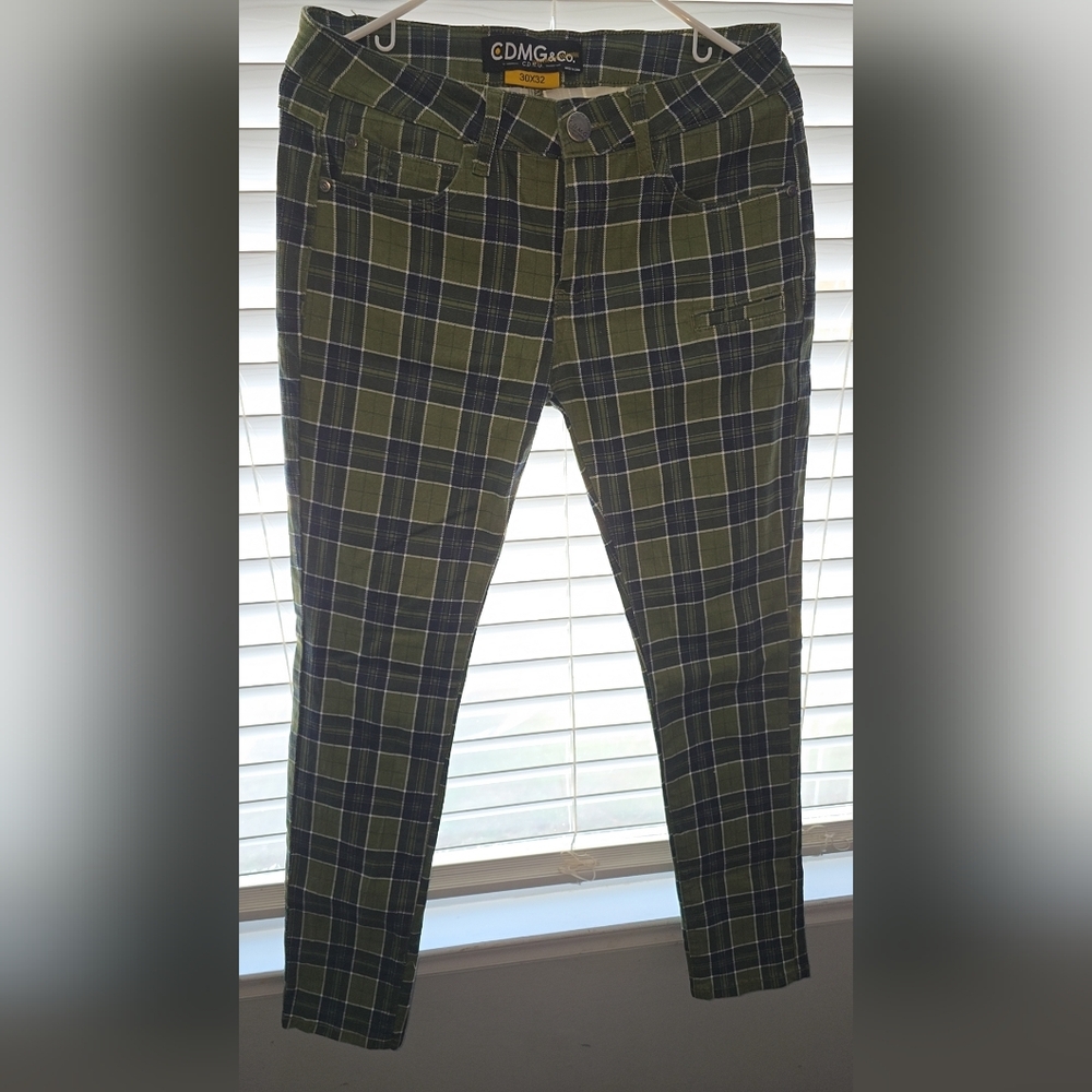 Green Plaid Skinny Jeans for Women